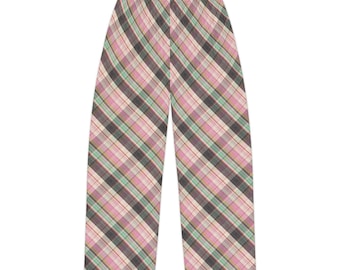 Spodnie piżamowe w kratkę – damskie, poliestrowe, kraciaste, do noszenia w domu
