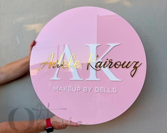 Rond bedrijfslogo op maat, 3D acryl logo bord, wandbord voor bedrijven, salonbord, receptiebord, kantoorlogo bord