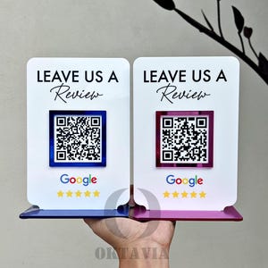 Letrero con código QR para dejar una reseña de empresa, placa de reseñas de Google