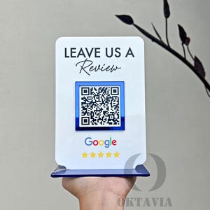 Letrero con código QR para dejar una reseña de empresa, placa de reseñas de Google
