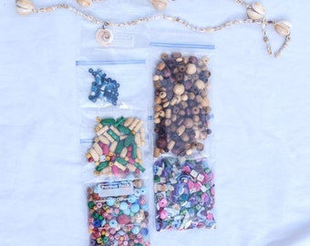 Beach Themed Bead Destash lot- Wooden beads, drilled shells, etc