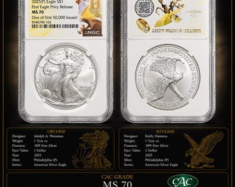 2025(P) American Silver Eagle – NGC MS70 First Eagle Privy Release – .999 Fine Silver Coin – CAC Certified