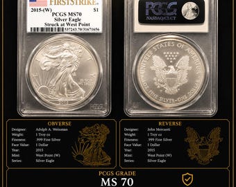 2015-(W) American Silver Eagle – PCGS MS70 First Strike – 1 oz .999 fijnzilveren munt – West Point Mint