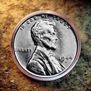 Herdenkingsmunt Lincoln Penny uit 1944, de S Steel, is een perfecte keuze voor verzamelaars en liefhebbers van geschiedenis.