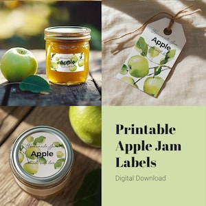 Druckbare Etiketten mit Apfelmarmelade – DIY Aufkleber – Aquarell Apfel Design – runde Etiketten mit Anhänger – Digitaler Download