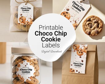 Printable Chocolate Chip Cookie Labels: Watercolor Design (Digital Download)