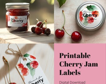 Watercolor Cherry Jam Labels: DIY Canning Stickers (Digital Download)