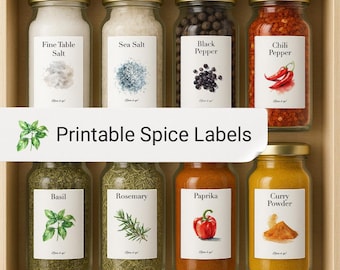 Watercolor Spice Jar Labels: Minimalist Herb Stickers (Digital Download)