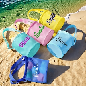 Personalisierte Seashell Reißverschluss Mesh Strandtasche | Summer Pool Accessoires mit Name | Benutzerdefinierte Kinder Sea Shell Taschen | Mesh-Umhängetasche