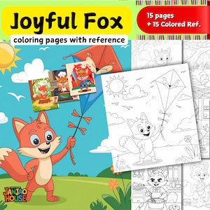 15 Fröhliche Fuchs Malbücher mit Referenz, Süße Fuchs Seiten, Niedliches Malbuch + Ausmalbeispiele, Tiere ausmalen, für Kinder ausmalen