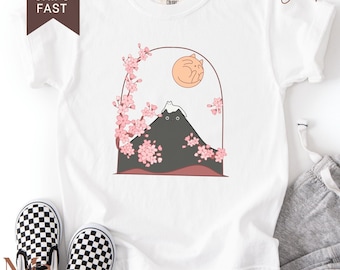 Sakura Cat Meowtain Kids Comfort Colors Shirt, süßes T-Shirt für Katzenliebhaber, Japanische Katze Kinder Shirt Lustiges Katzen-T-Shirt für Jugendliche, Geschenk für Kinder für Teenager