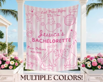 Katze Junggesellinnenparty Dekor Personalisierter, Benutzerdefinierte Bachelorette Wandteppich, Letztes Miau vor dem Gelübde Katzenmama Braut Dekor