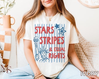 Sterne Streifen und Gleichrechte Komfort Farben Shirt, Freiheitliche Pro Democracy 4. Juli Shirt, Vaterländische Unabhängigkeitstag Grafik T-Shirt