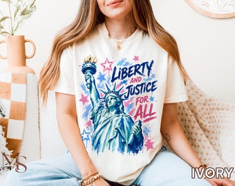 Liberty And Justice For All Shirt, Democratic 4th Of July T-Shirt, Patriotic Shirt For Liberals, Pro-Democracy Independence Day Tee