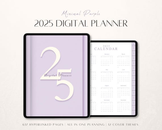 Minimal 2025 Digital Planner | Pastel Purple Dated Planner for iPad Goodnotes | Aesthetic Daily, Weekly, Monthly, Yearly Planner