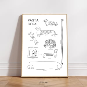 PASTA DOG | Poster | Stampa | Bassotto | Illustrazione | Idea regalo | Decorazione della dopamina | Design minimalista | Diverse dimensioni