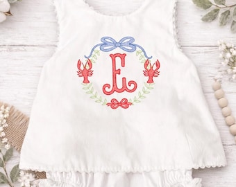 Girls Crawfish Bubble, baby girl crawfish outfit, toddler girl crawfish outfit, girls crawfish sunsuit, crawfish romper, crawfish bubble