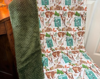Personalized Camo Deer Bear Minky Blanket | Rustic Outdoor Toddler Bedding