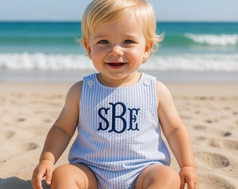 Personalized Seersucker Bubble Romper - Custom Name or Monogram