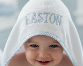 Toalla con capucha personalizada para bebé niño: nombre personalizado o monograma bordado