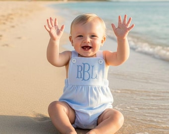 Personalized Boy Bubble Romper – “ Monogrammed Beachwear ” Custom Name Outfit