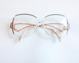 Vintage 1980's Red, Lavender and Clear Martin Wells Australia Plastic Oversized Eyeglasses