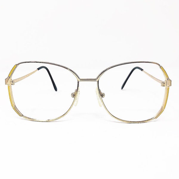 Vintage 1980's Marcolin Lunettes Cartiers De Luxe Gold and Yellow Oversized Frame