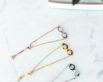 Eyeglass Lariat/Bolo Bracelet with Cubic Zirconia