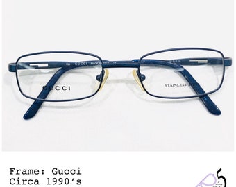 Vintage 1990's Gucci Matte Blue Metal Rectangular Eyeglasses