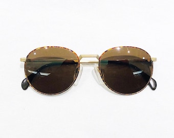 Vintage 1980's Silhouette Round Tortoiseshell and Satin Gold Sunglasses