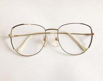 Vintage 1980's Oversized Gold Electro Plated Stainless Steel Eyeglasses Frames