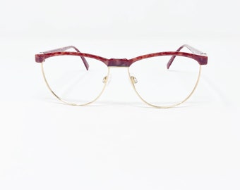 Vintage 1980's Silhouette Browline Red/Gold Plastic Metal Eyeglasses