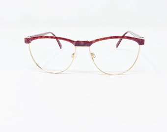 Vintage 1980's Silhouette Browline Red/Gold Plastic Metal Eyeglasses