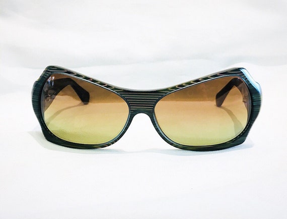 Vintage 1980's Kata Matte Green Striped with Wood… - image 8