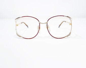 Vintage 1980's Marathon Bamboo Burgundy/Gold Oversized Eyeglasses