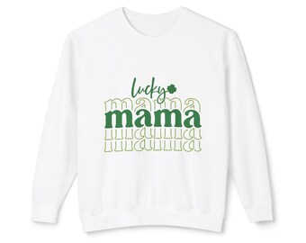 Lucky Mama Sweatshirt, Personalized Mother's Day Gift, Mom Life Jumper, Gift for Mom, Mother's Day Present, Lightweight Crewneck Pullover