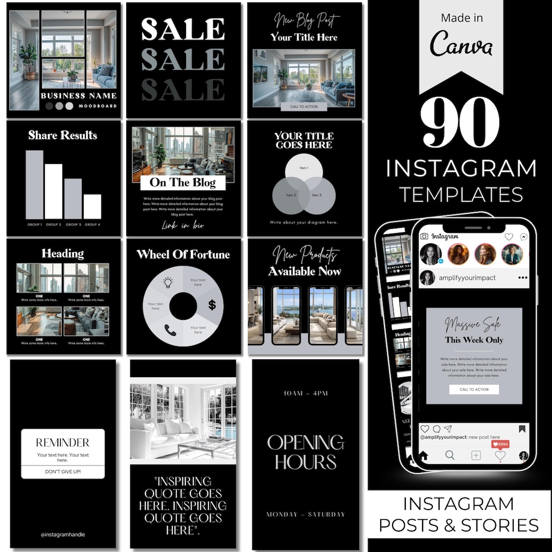 Luxury Instagram Templates Bundle: Canva Social Media Kit (digital ...