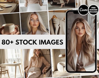 Mais de 80 fotos com estética neutra, incluindo fotos de mulheres poderosas em tons de bege para redes sociais, ideais para marketing digital e conteúdo.