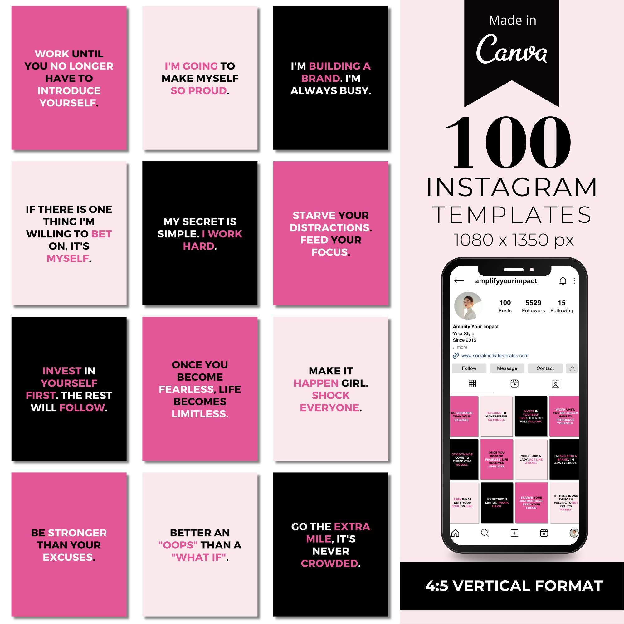 Girl Boss Quotes Instagram Post Templates, 4:5 Instagram Motivational Quotes Canva Templates, Boss Babe Quotes Faceless Marketing Template