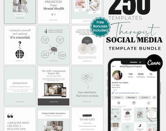 Pacote de modelos para Instagram de terapeutas, modelos para mídias sociais de psicólogos, citações de conselheiros sobre saúde mental, postagens de terapeutas no Instagram do Canva