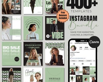 Social Media Canva Templates Bundle Branding Kit templat Modern Instagram Templates, Instagram Post Template Canva Coach, Small Business Kit