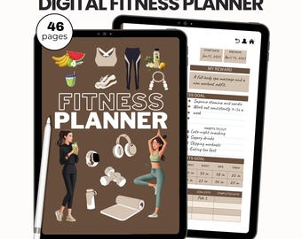 Digitale fitnessplanner Digitaal gewichtsverliesdagboek afdrukbaar, glow-upplanner, ongedateerde workout-oefenplanner voor gezondheid en gewichtsverlies