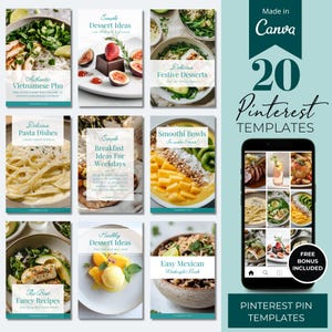 Social Media Canva Pinterest Vorlagen, Pinterest Marketing Canva Pin Vorlagen, Food Blogger Pinterest Pin Vorlagen, Food Blog Vorlage