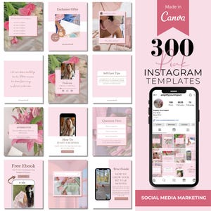 Pink Instagram Templates Coach Instagram Templates Canva Pink Social Media Templates, Instagram Post and Story Templates, IG Quotes Template