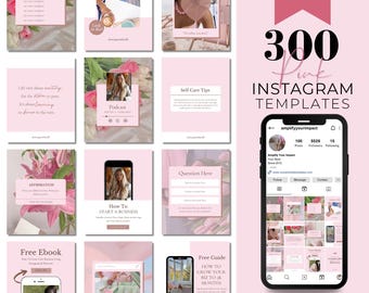 Pink Instagram Templates for Coaches: Canva Editable Social Media Kit (Digital Download