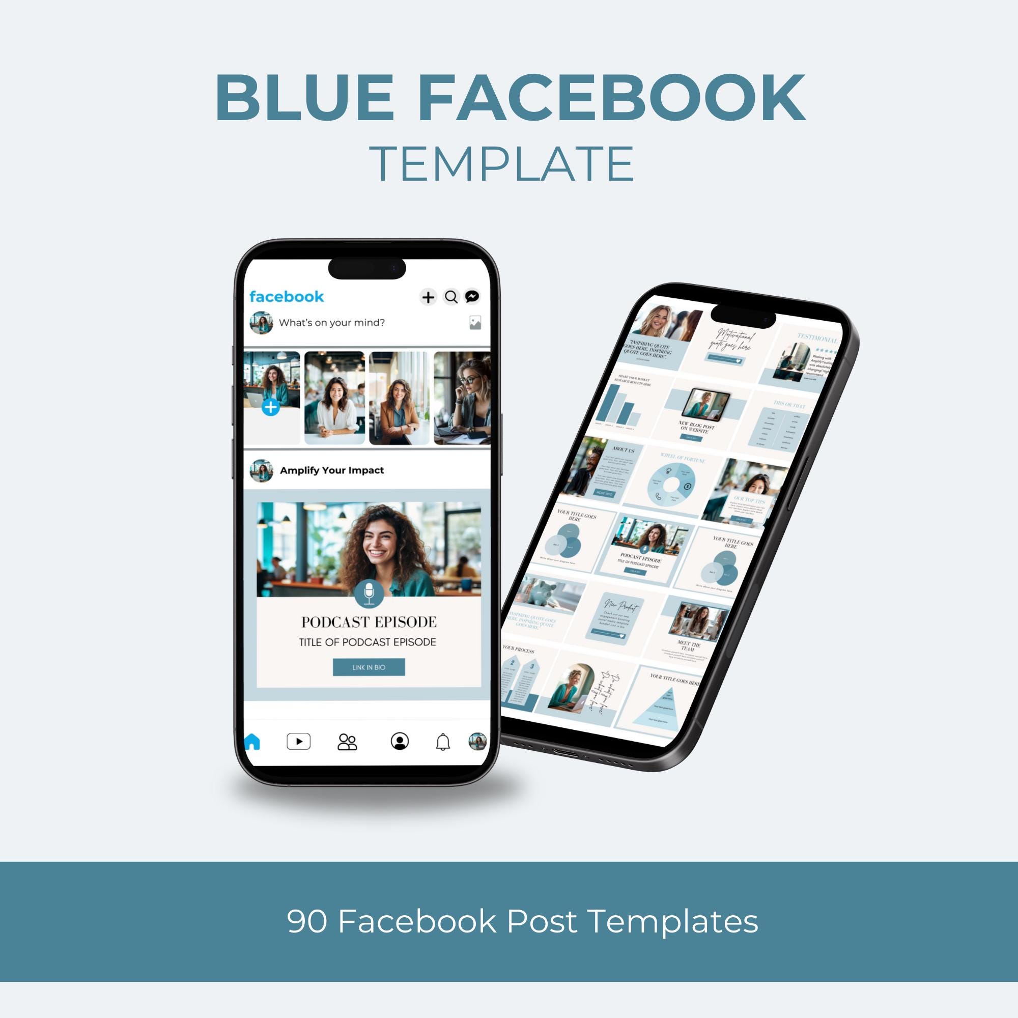 100 Facebook Posts Business Templates, Blue Editable Canva Engagement ...