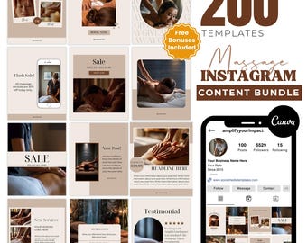 Massage Therapist Instagram Templates, Massage Therapy Social Media Posts, Massage Instagram Canva Templates
