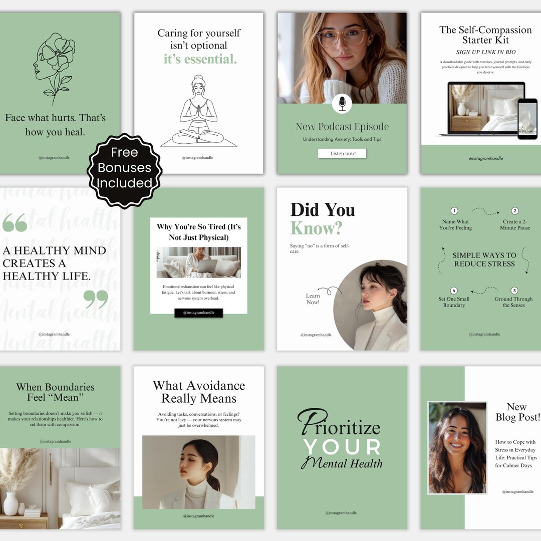Therapist Instagram Post Templates, Mental Health Coach Template ...