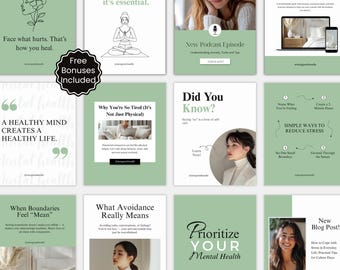 Therapist Instagram Post Templates, Mental Health Coach Template, Counseling Therapist Instagram Templates, Social Media Canva Wellness