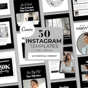 50 Luxury Instagram Posts, Dark Aesthetic Instagram Template, Editable Canva Posts Luxury IG Template, Marketing IG Templates, 4:5 Instagram